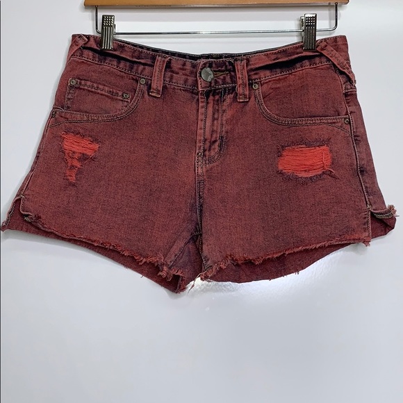 FREE PEOPLE Red Over Dye Classic Distressed Shorts - Picture 2 of 6